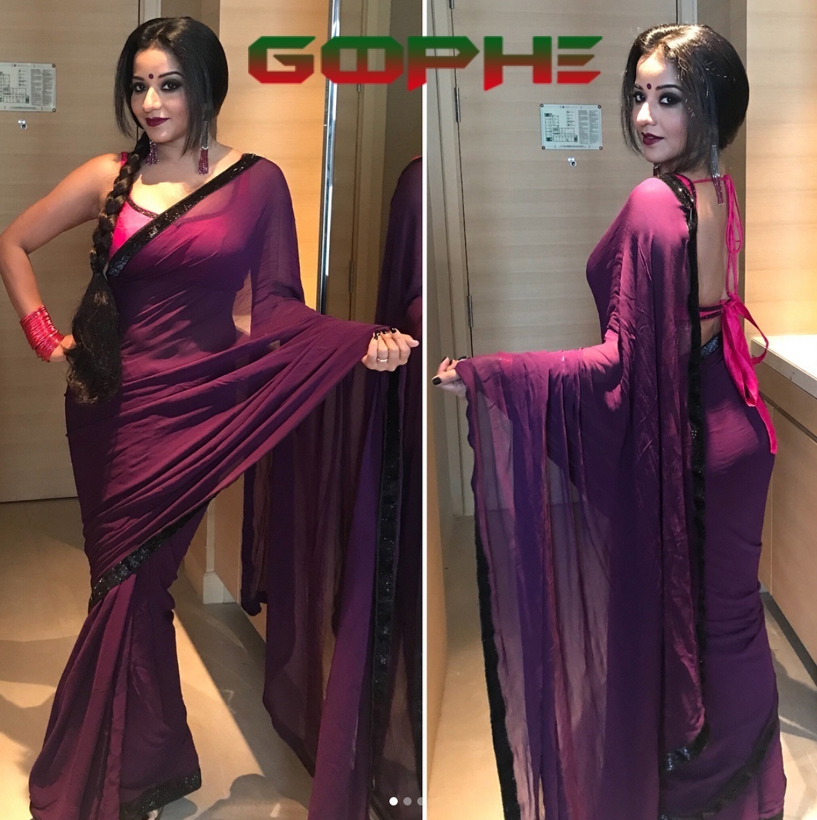 Monalisa Nazar Promotion Pictures Purple Saree Lucknow Confrence
